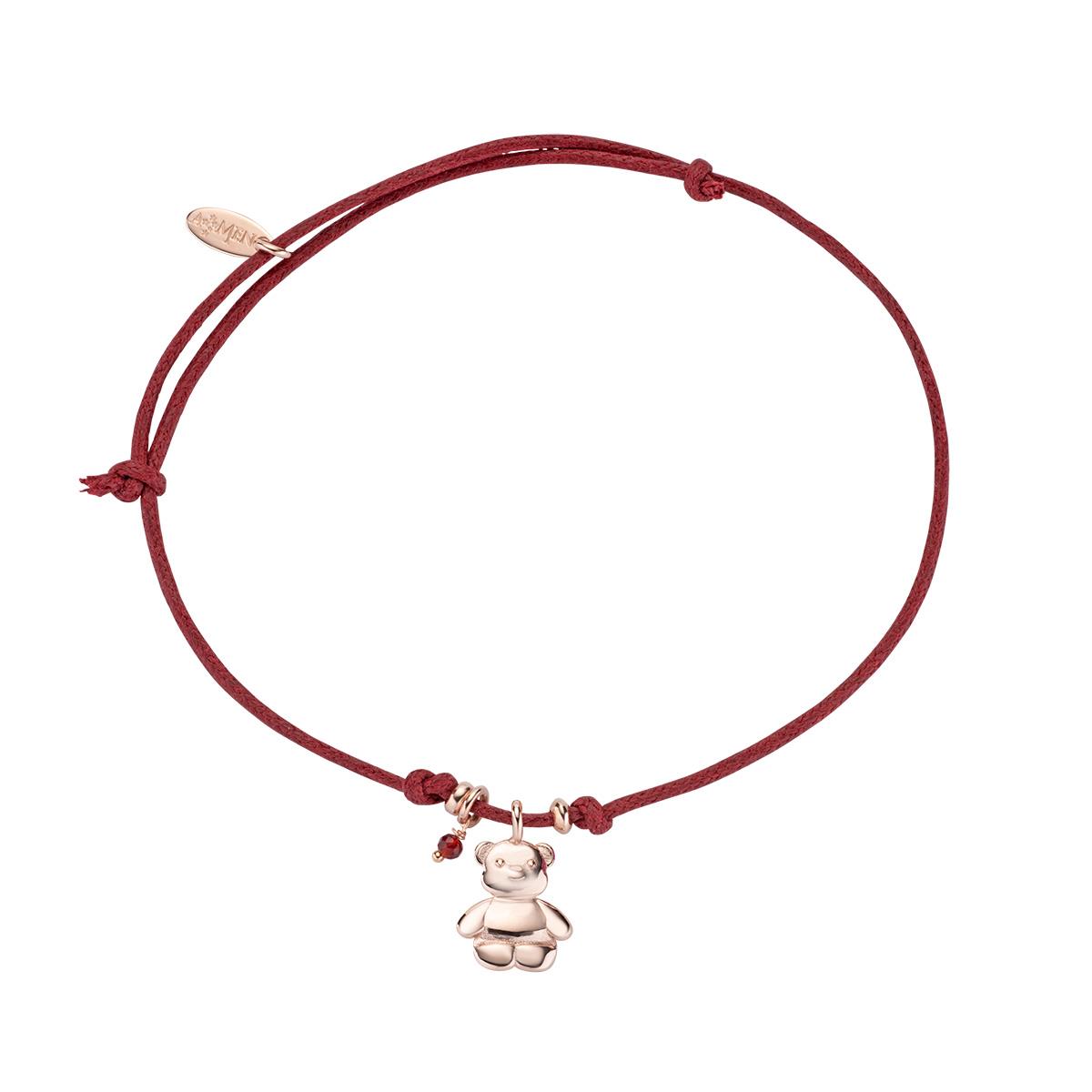 Bracciale Cordino Cerato Orsetto e Cipollino Rubino - Amen Collection Ref. BRANCOORRR - AMEN