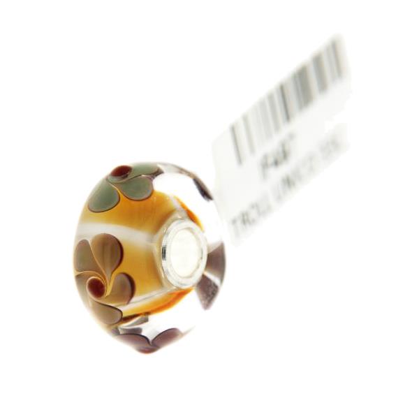 Trollbeads Unico in Vetro - OOAK Original Trollbeads Marrone chiaro con fiori Rif. UNICO 33C - TROLLBEADS