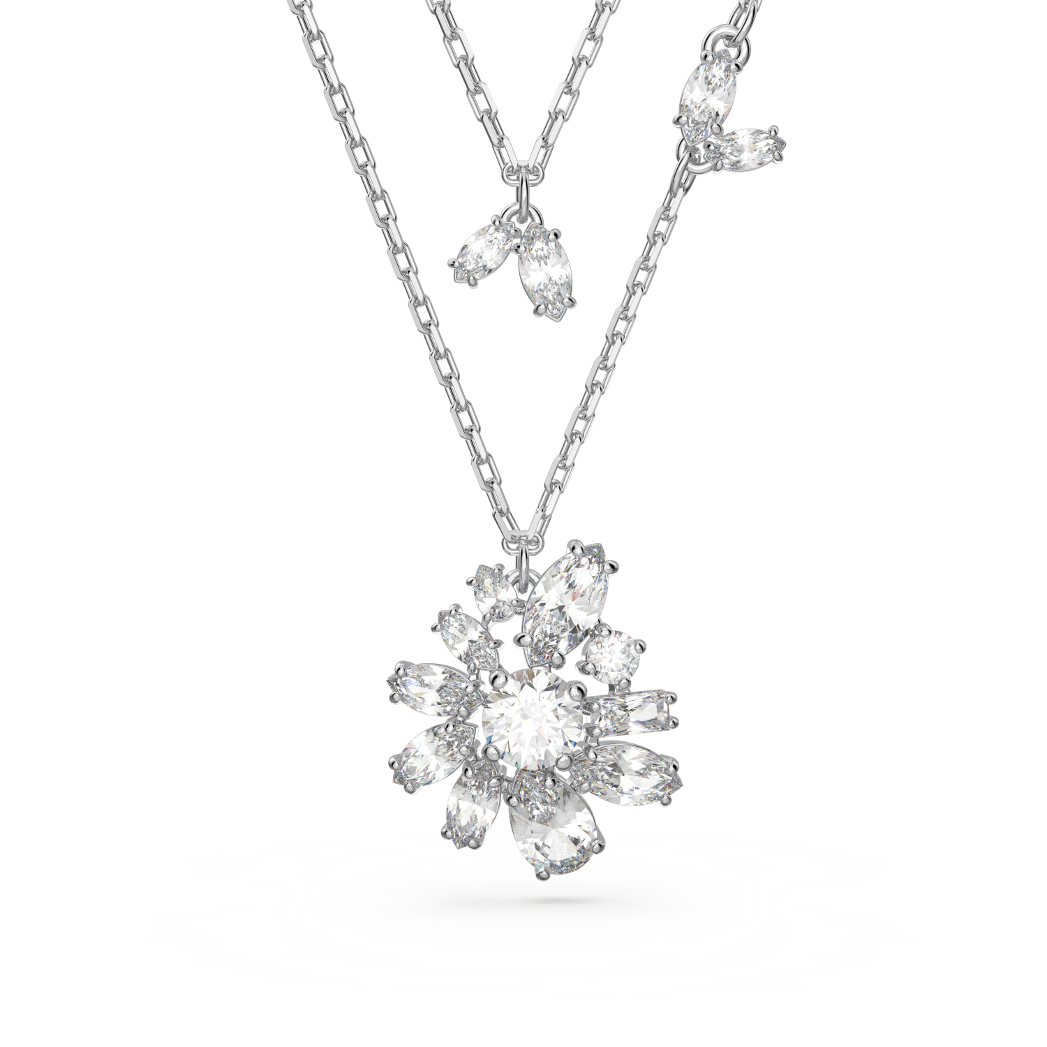 Swarovski - Collana a fili fissi Gema, Taglio misto, Fiore, Bianco, Placcato rodio Ref. 5644658 - SWAROVSKI