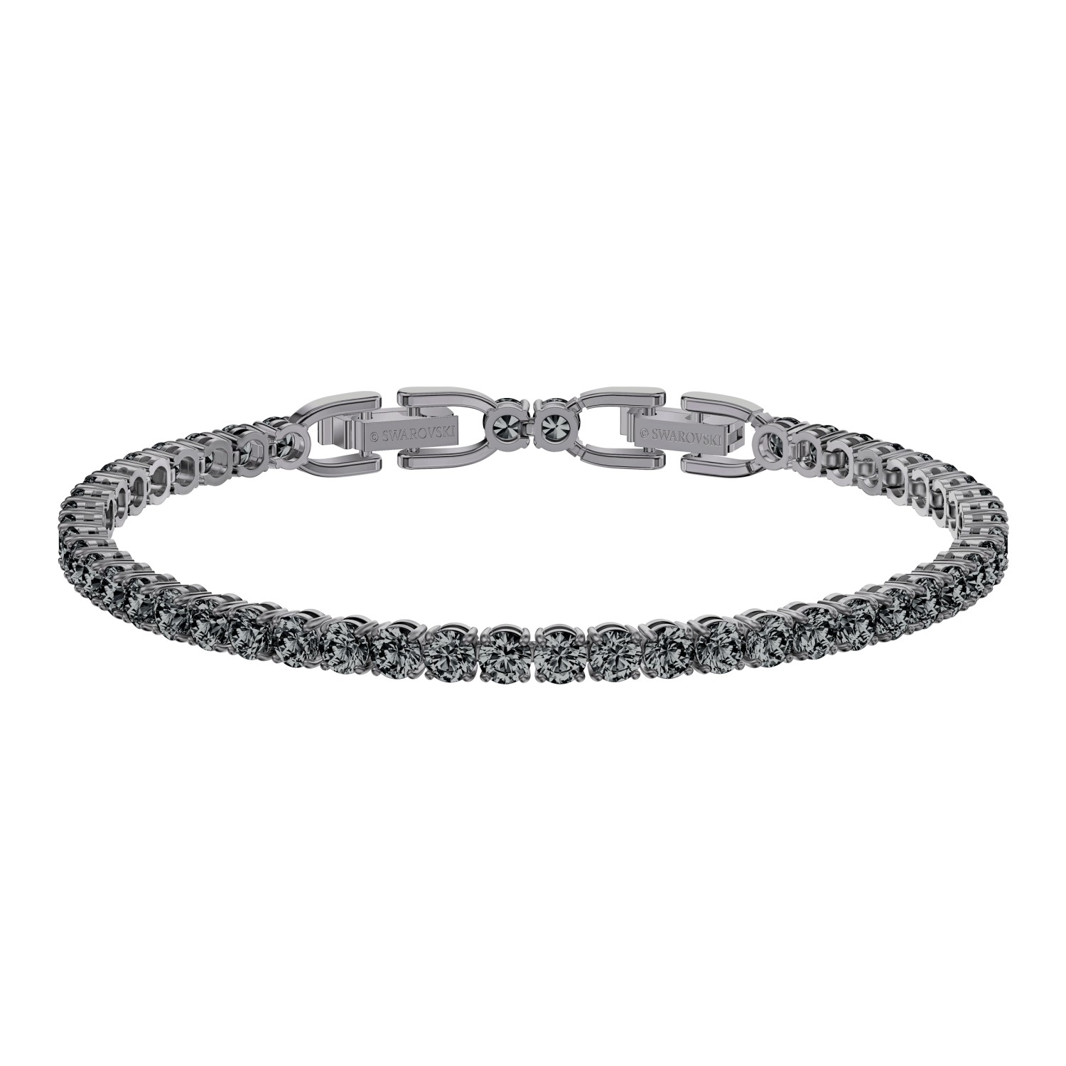 Swarovski - Braccialetto Tennis Deluxe, Taglio tondo, Grigio, Placcato rutenio Ref. 5504678 - SWAROVSKI
