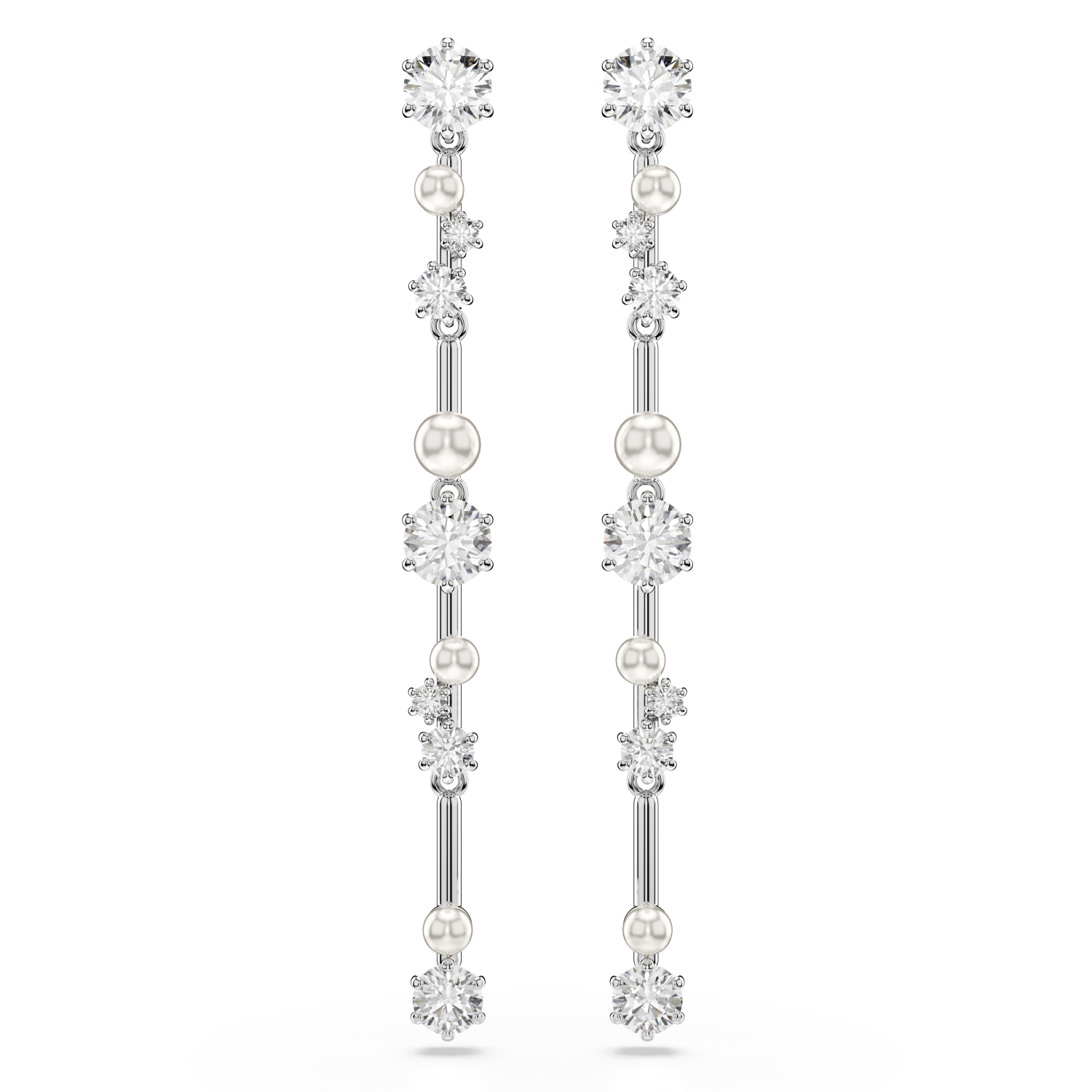 Swarovski - Orecchini pendenti Constella, Crystal Pearl, tagli Round, Bianchi, Placcato rodio Ref. 5705614 - SWAROVSKI