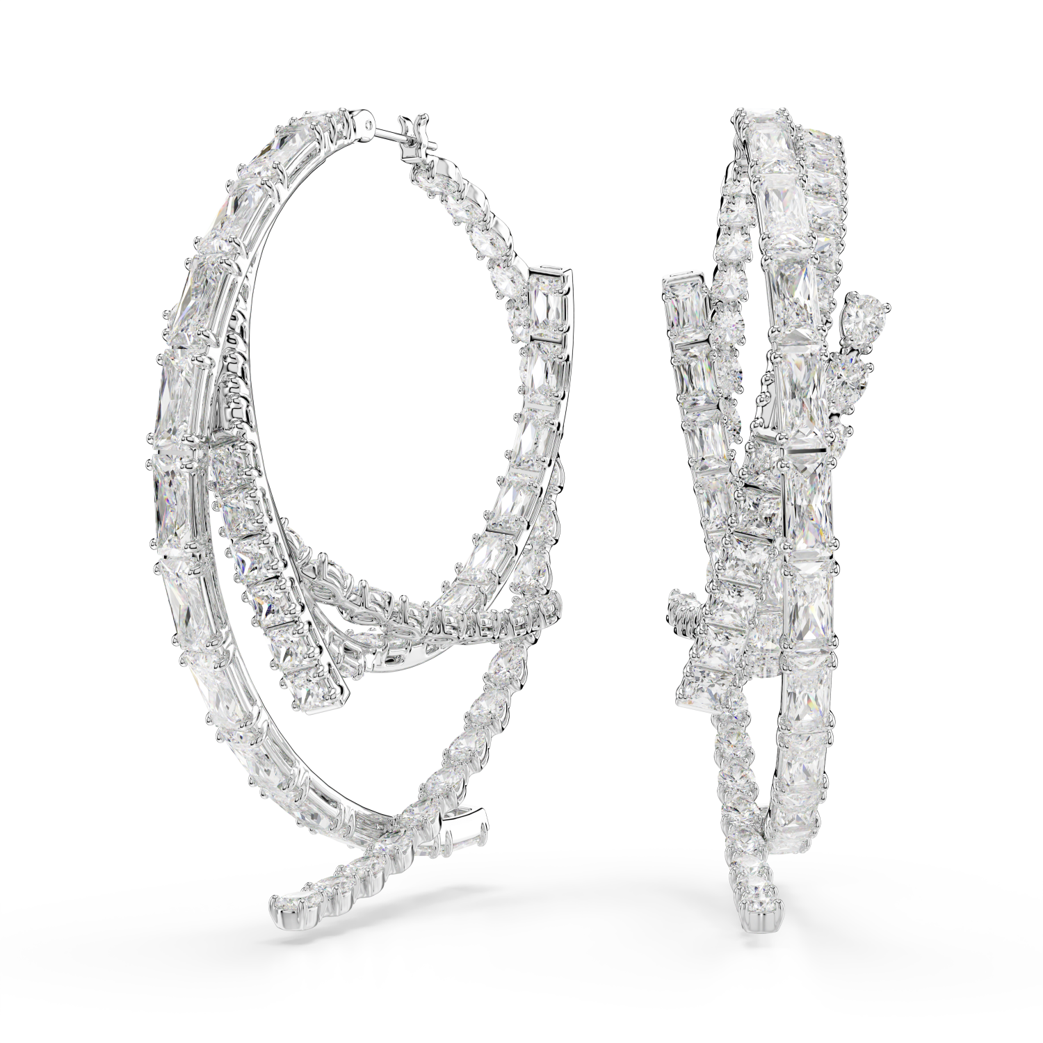 Swarovski - Orecchini a cerchio Matrix, Taglio misto, Bianchi, Placcato rodio Ref. 5727098 - SWAROVSKI