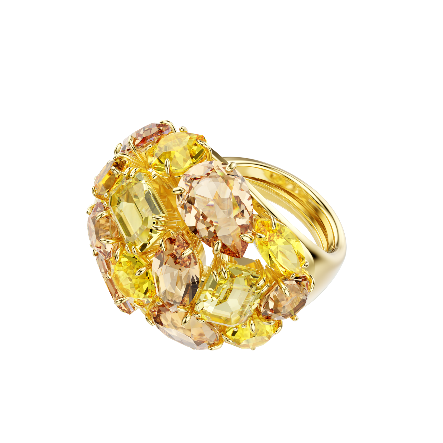 Swarovski - Anello cocktail Gema, Taglio misto, Giallo, Placcato color oro Ref. 5730075 - SWAROVSKI