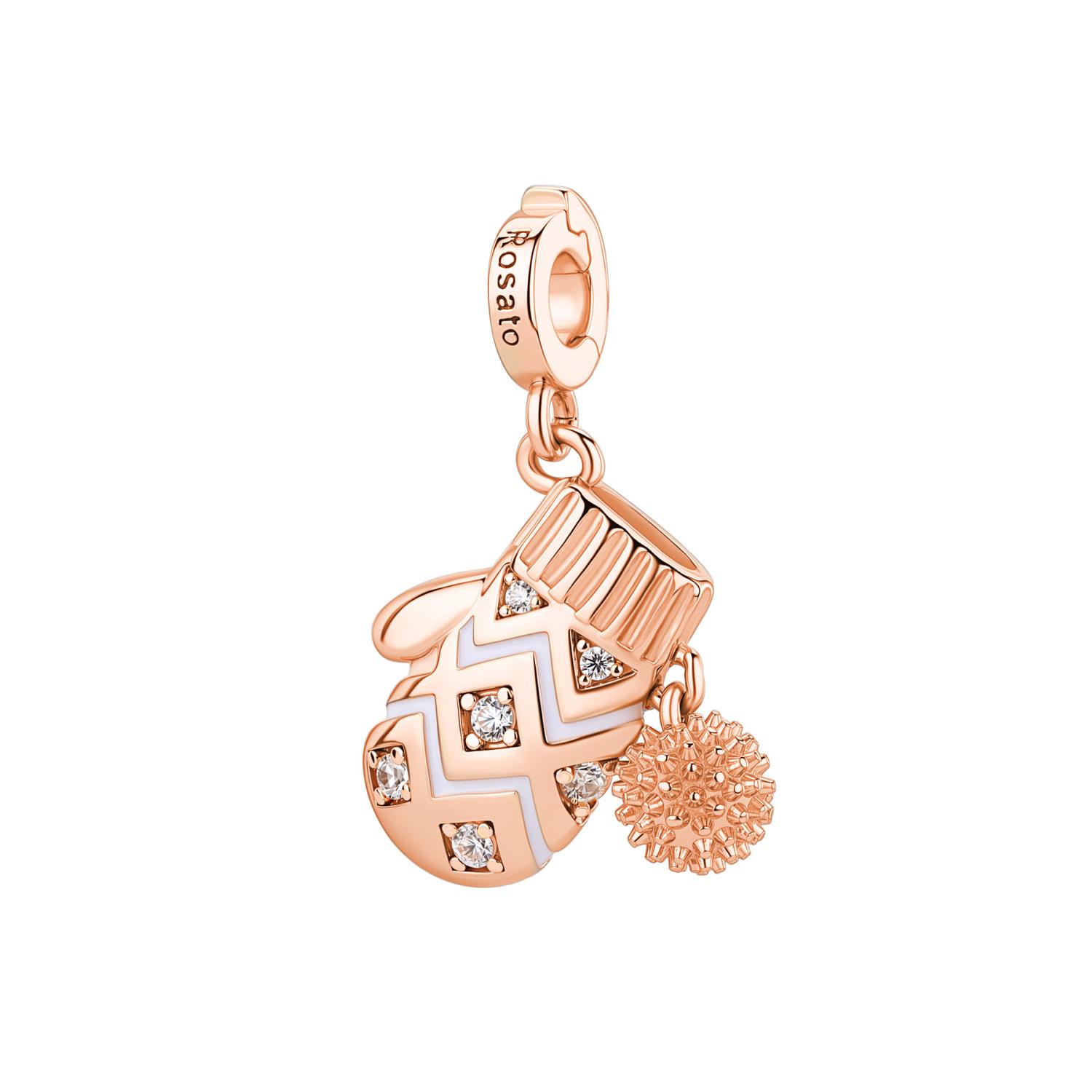 Rosato - Charm STORIE argento 925/1000, galvanica oro rosa a forma di guanto con smalti colorati e cubic zirconia white Ref. RZ260 - ROSATO