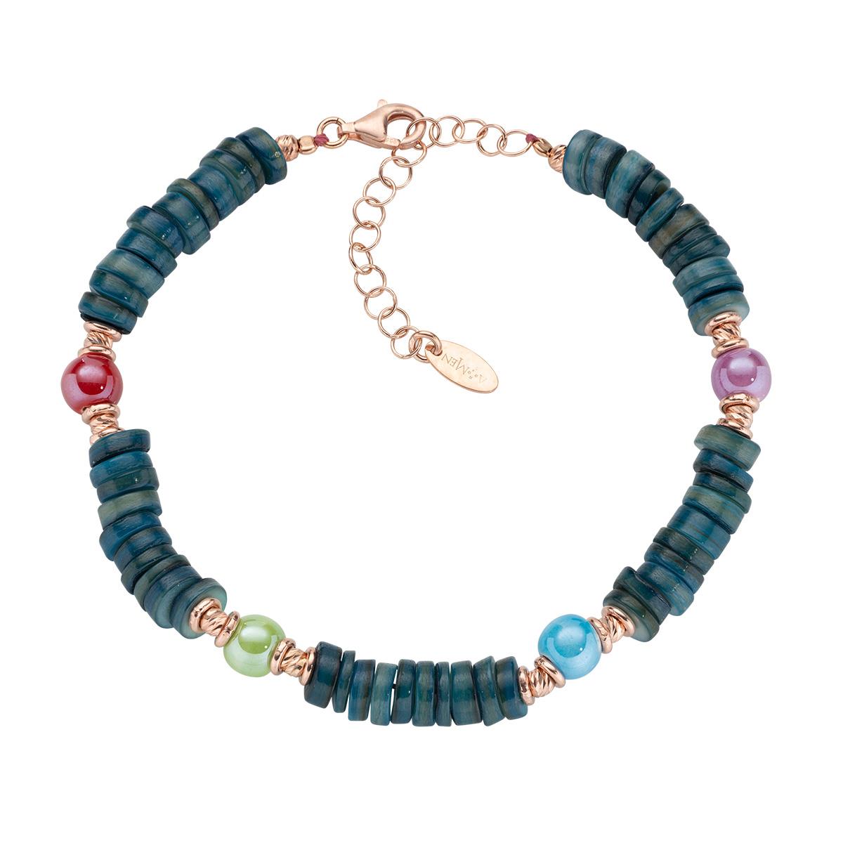 Bracciale in AG925 e giada blu petrolio - Amen Collection Ref. BRRORBL19 - AMEN