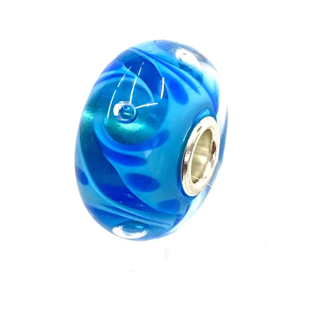 Trollbeads Unico in Vetro - OOAK Original Trollbeads Arancione con fiori vortice oro Rif. UNICO 30B - TROLLBEADS