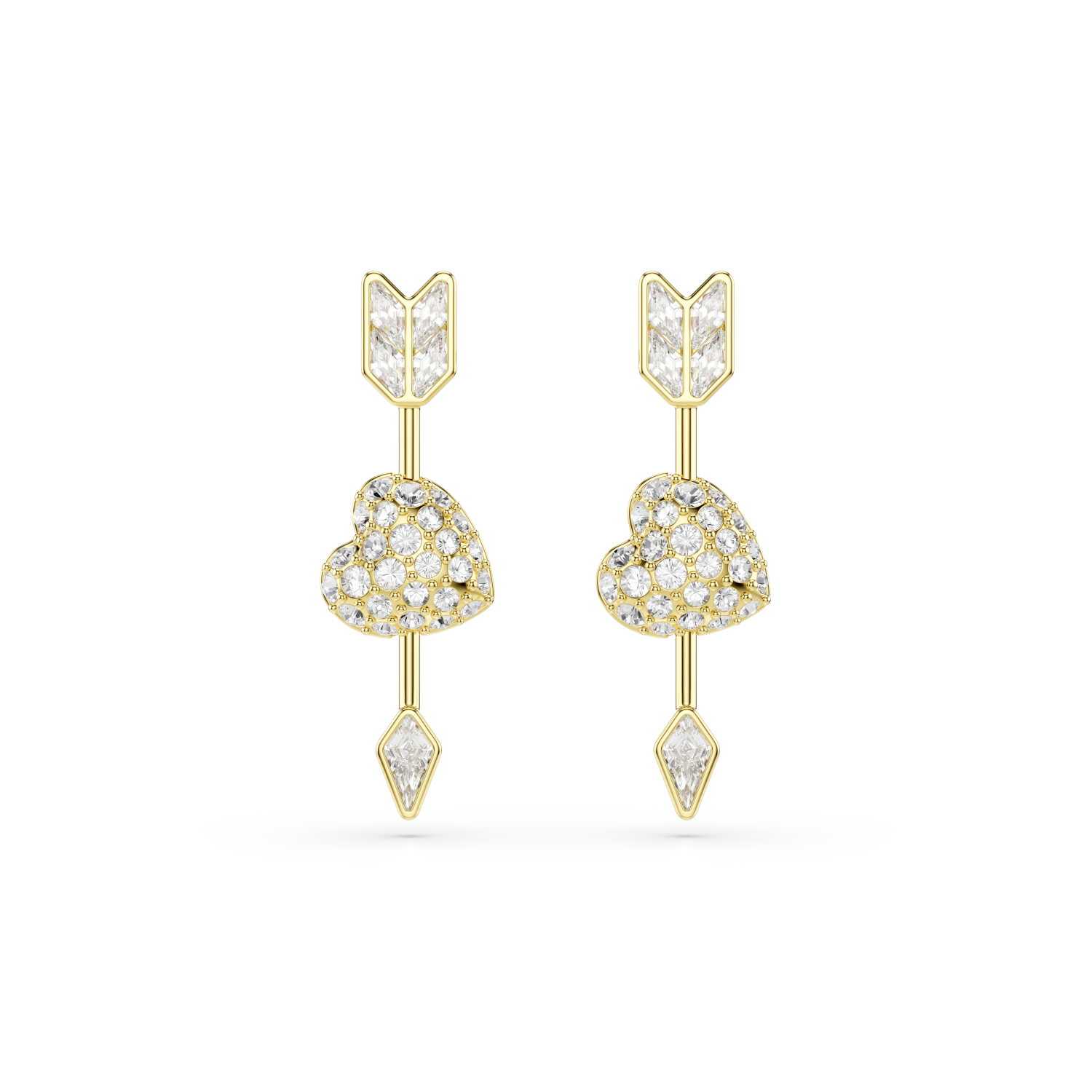 Swarovski - Orecchini pendenti Idyllia, Taglio misto, Cuore con freccia, Bianchi, Placcato color oro Ref. 5737295 - SWAROVSKI