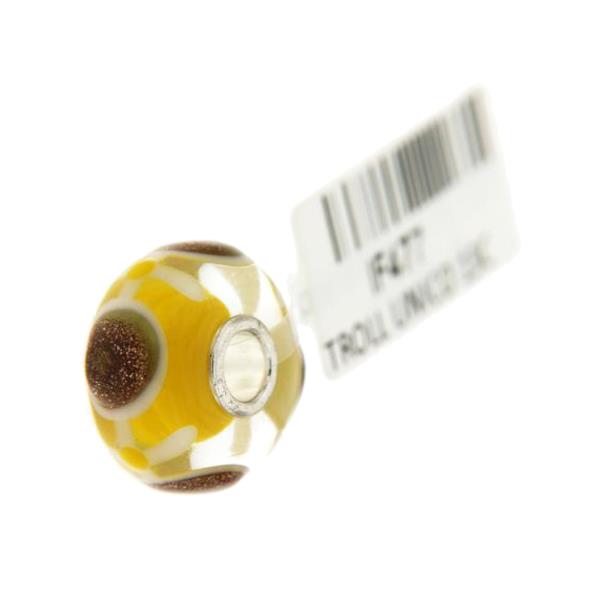 Trollbeads Unico in Vetro - OOAK Original Trollbeads Giallo con tondi oro Rif. UNICO 13C - TROLLBEADS