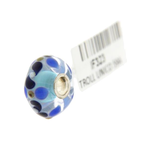 Trollbeads Unico in Vetro - OOAK Original Trollbeads Celeste/Azzurro con fiori Rif. UNICO 59A - TROLLBEADS