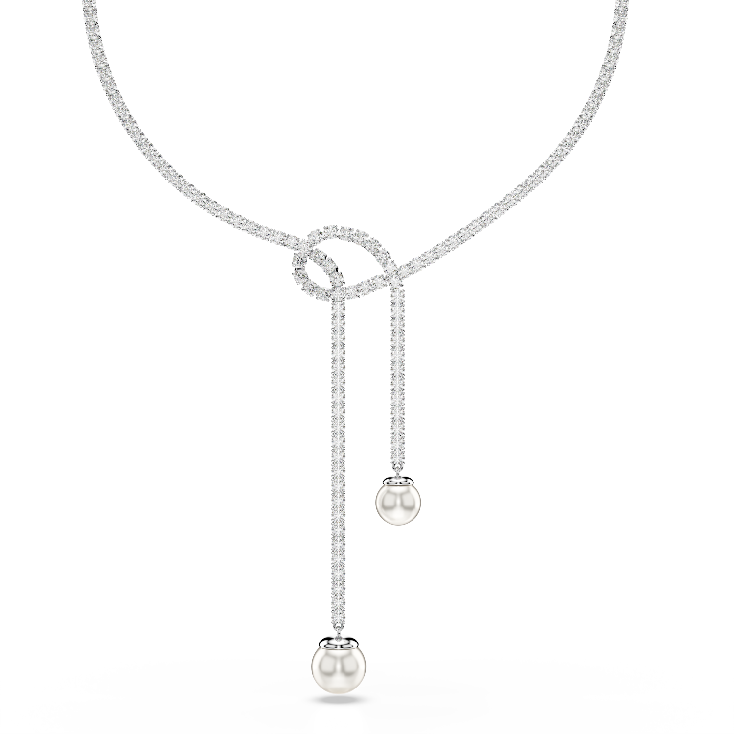 Swarovski - Collana a Y Matrix, Crystal Pearl, Taglio Round, Bianco, Placcato rodio Ref. 5692416 - SWAROVSKI