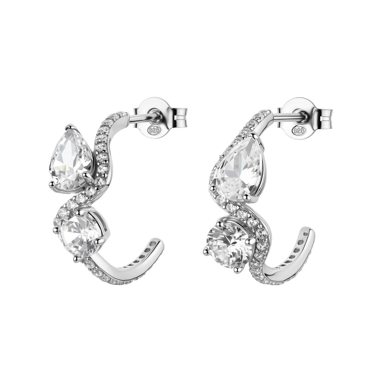Brosway  - Orecchini a cerchietto FANCY in argento 925/1000 rodiato, con cubic zirconia white forma round e pear Ref. FIW185 - BROSWAY