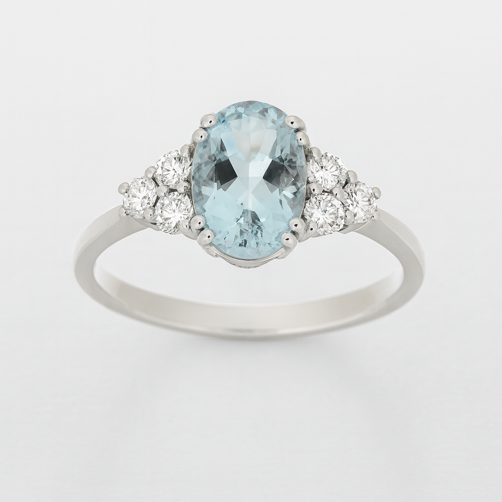 Anello Giorgio Visconti in Oro Bianco, Diamanti e Acquamarina AB12630 - GIORGIO VISCONTI