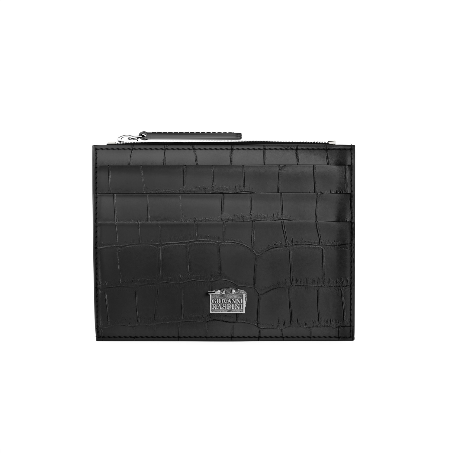 Giovanni Raspini - Portacarte con zip in Pelle croco nera Ref. L0023 - GIOVANNI RASPINI