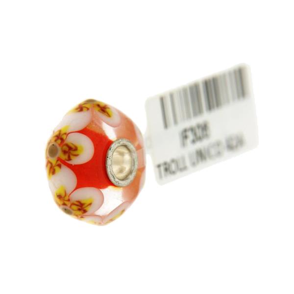 Trollbeads Unico in Vetro - OOAK Original Trollbeads Arancione con petali bianchi e fiori Rif. UNICO 42A - TROLLBEADS
