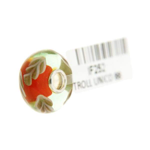 Trollbeads Unico in Vetro - OOAK Original Trollbeads Arancione e verde con foglie Rif.  UNICO 88 - TROLLBEADS