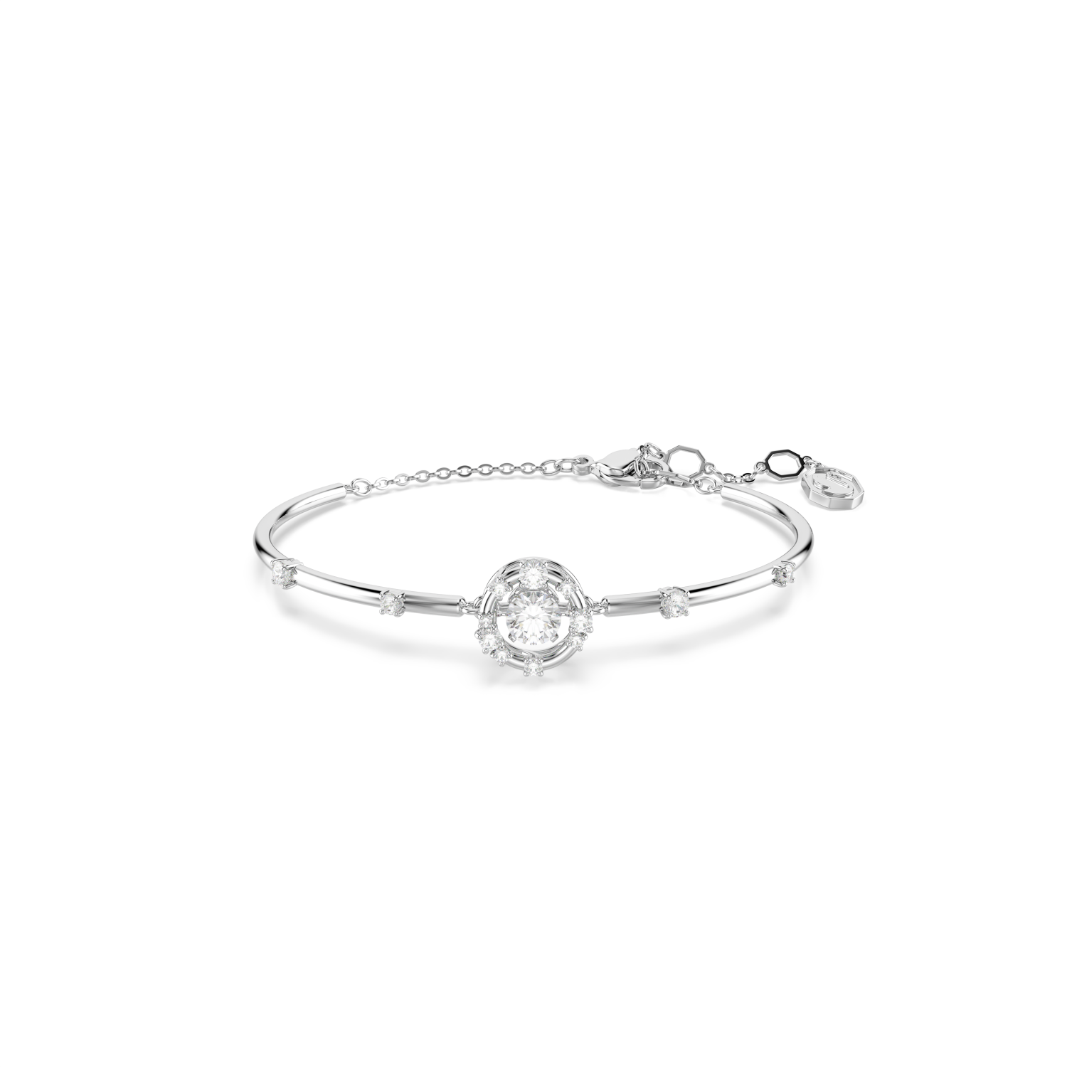 Swarovski - Bracciale rigido Constella, Taglio Round, Dancing stone, Bianco, Placcato rodio Ref. 5743523 - SWAROVSKI