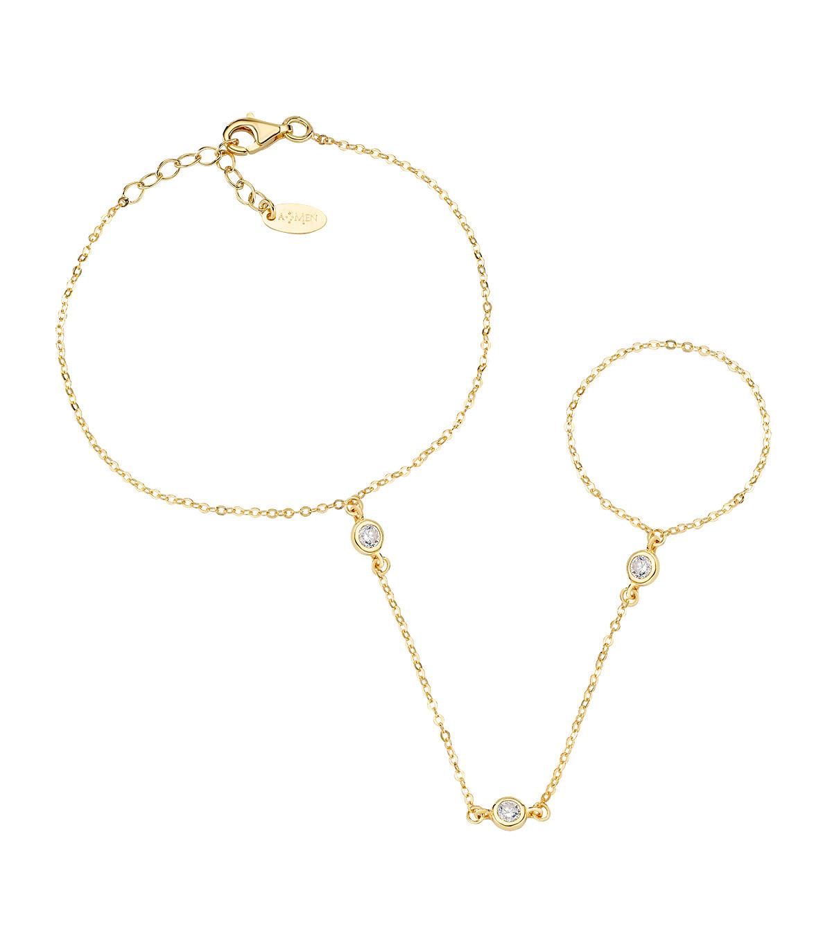 Baciamano Dorato e Zirconi Bianco - Amen Collection Ref. BAMAGBZ3 - AMEN