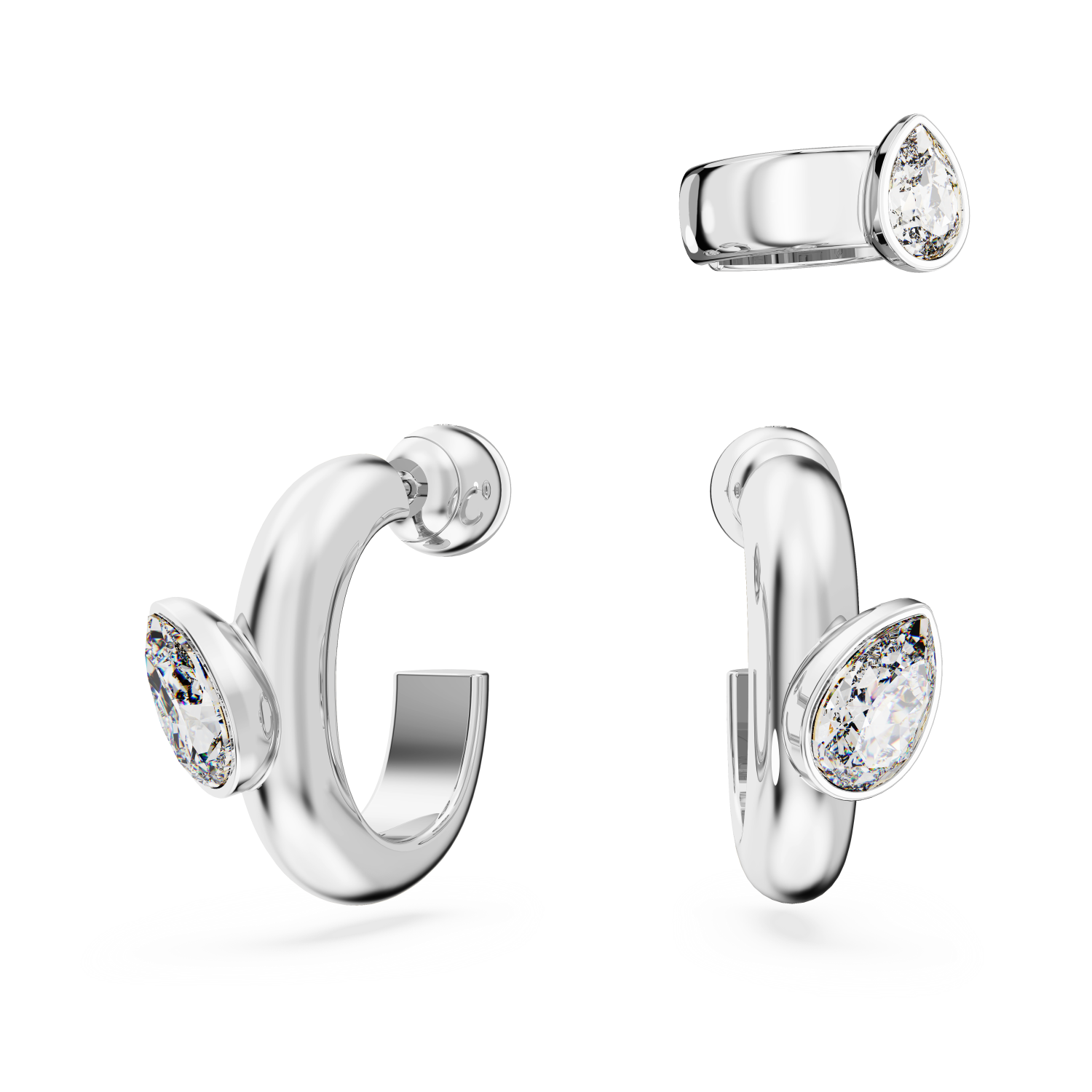 Swarovski - Orecchini a cerchio con ear cuff Imber, Set (3), Taglio Pear, Bianchi, Placcato rodio Ref. 5671192 - SWAROVSKI