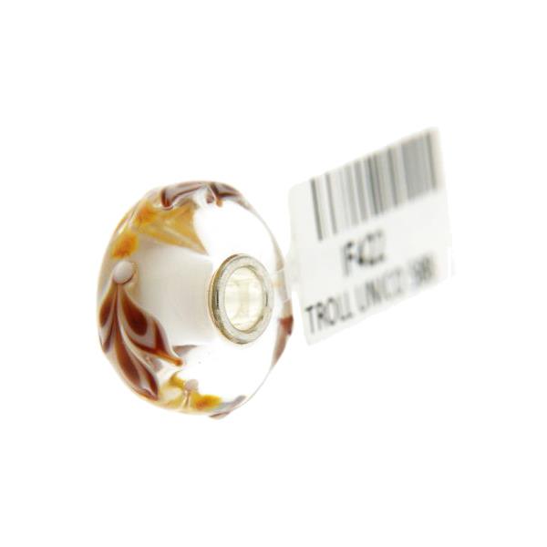 Trollbeads Unico in Vetro - OOAK Original Trollbeads Trasparente/Bianco con foglie marroni Rif. UNICO 58B - TROLLBEADS