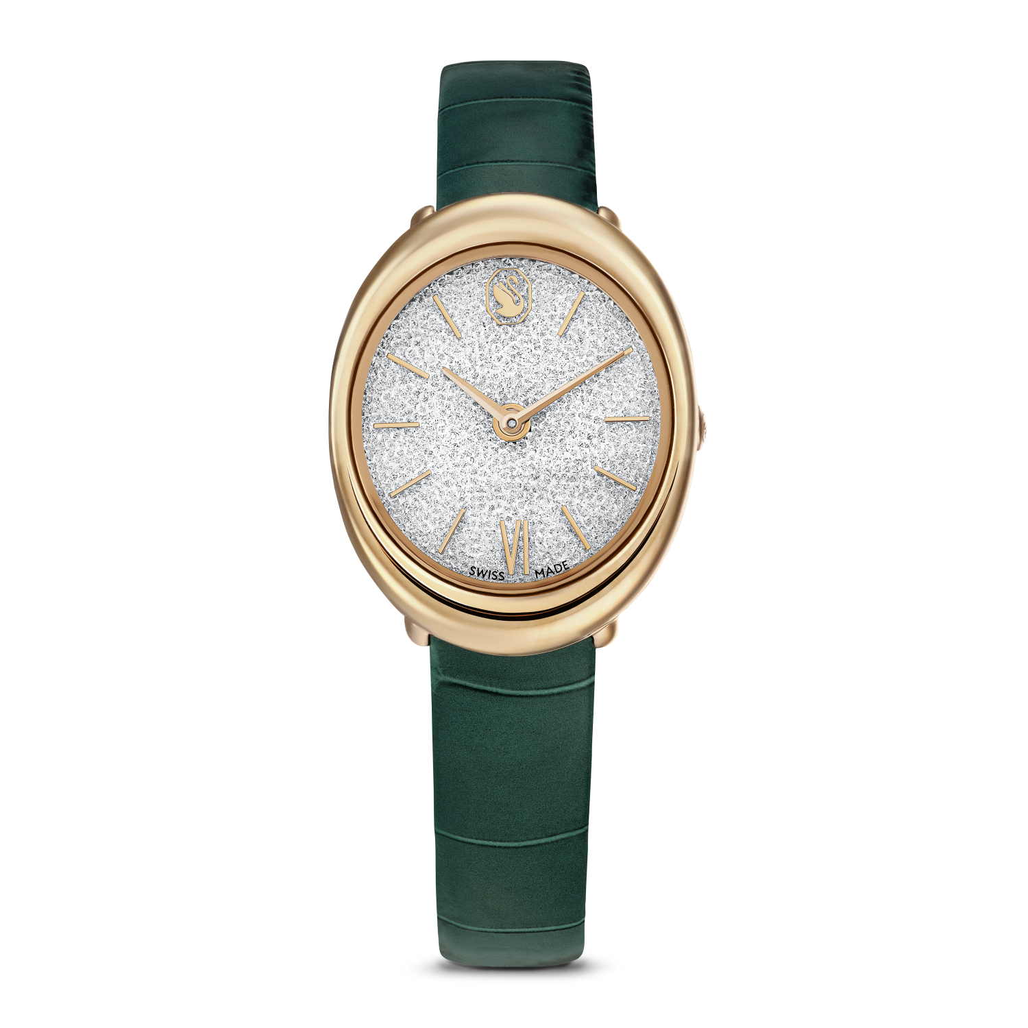 Swarovski - Orologio Imber oval, Fabbricato in Svizzera, Cinturino in pelle, Verde, Finitura in tono oro rosa Ref. 5717536 - SWAROVSKI