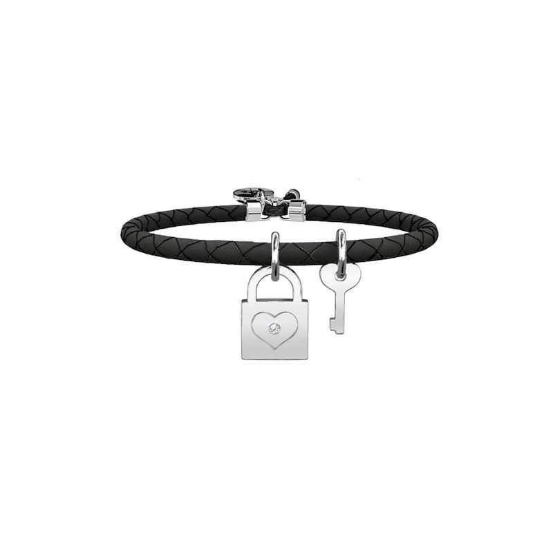 Gioielli Kidult - Bracciale pelle nera e acciaio 316L Ref. 731462 - KIDULT