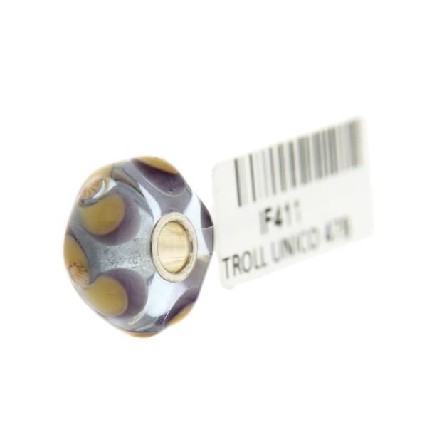 Trollbeads Unico in Vetro - OOAK Original Trollbeads Grigio/Viola con fiocco vortice Rif. UNICO 47B - TROLLBEADS