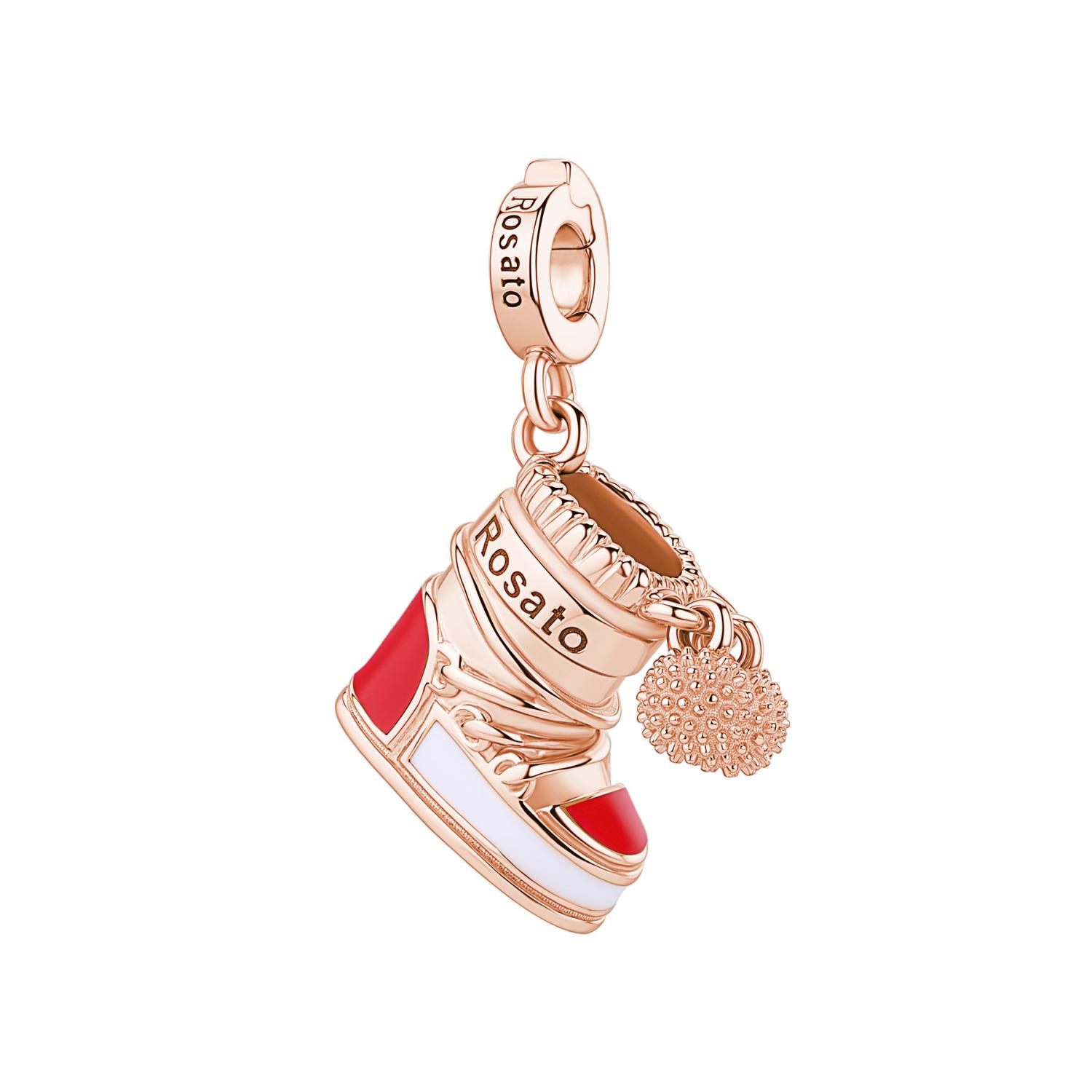 Rosato - Charm STORIE argento 925/1000, galvanica oro rosa  a forma di moonboot con smalti colorati e cubic zirconia white Ref. RZLE087 - ROSATO