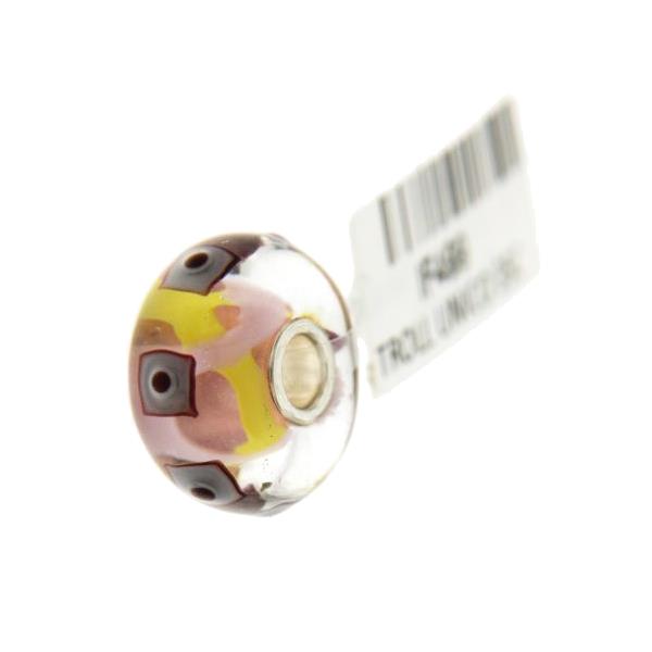 Trollbeads Unico in Vetro - OOAK Original Trollbeads Giallo e rosa con quadrati Rif. UNICO 35C - TROLLBEADS