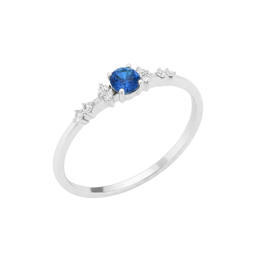 Anello in Oro Bianco con Zaffiro e Diamanti naturali Ref. AN-2717-Z-13 - GIOIELLERIA ITALIANA