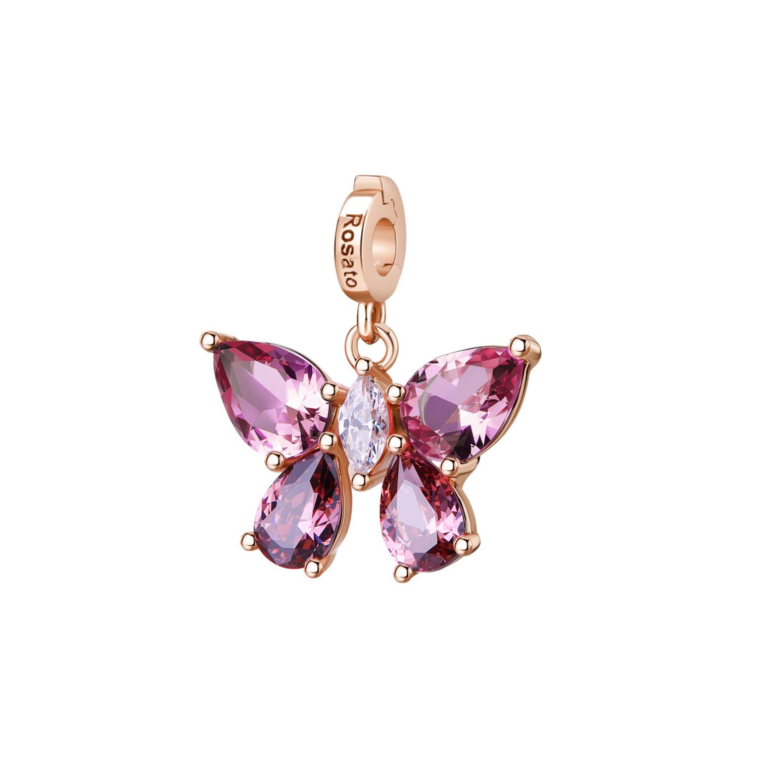 Rosato - Charm STORIE argento 925/1000, galvanica oro rosa, a farfalla e cubic zirconia pink Ref. RZLE089 - ROSATO