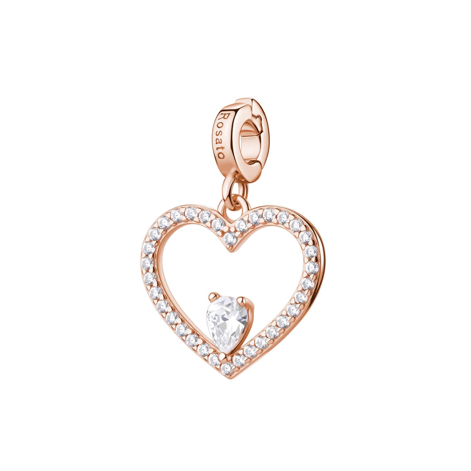 Rosato - Charm STORIE argento 925/1000, galvanica oro rosa, a forma di cuore e cubic zirconia white Ref. RZLE090 - ROSATO