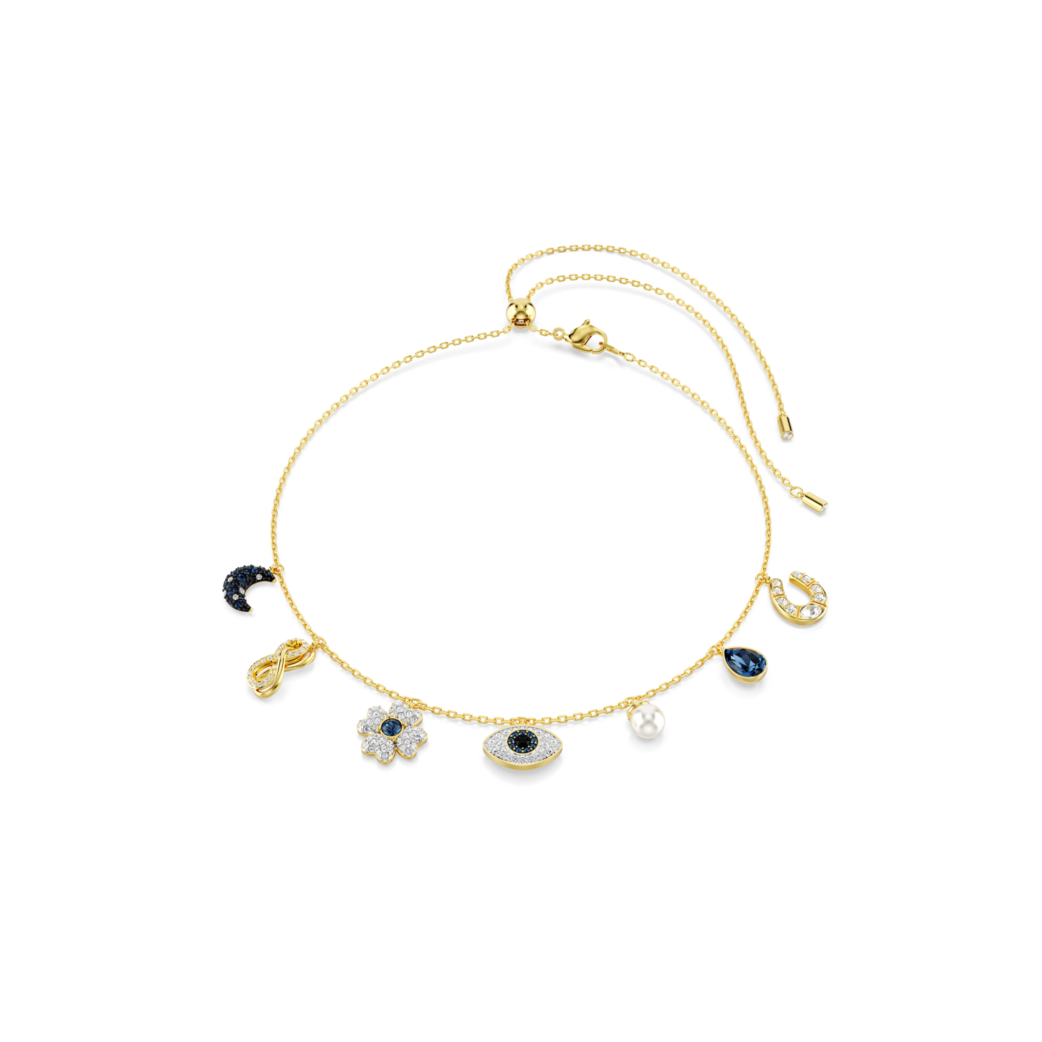 Swarovski - Girocollo Symbolica, Crystal Pearl, Luna, infinito, quadrifoglio, evil eye e ferro di cavallo, Blu, Placcato color oro Ref. 5692164 - SWAROVSKI