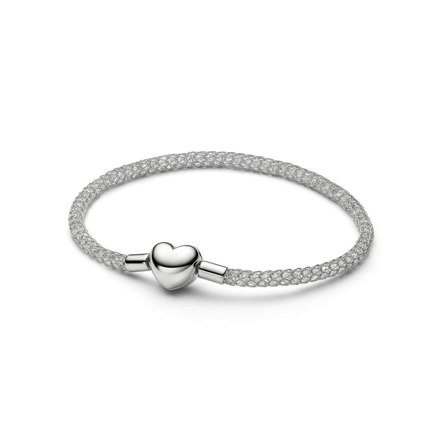 Bracciale Pandora Maglia Mesh con pietre luminose e Chiusura a Cuore con finitura in platino – 534971C01-20 - PANDORA