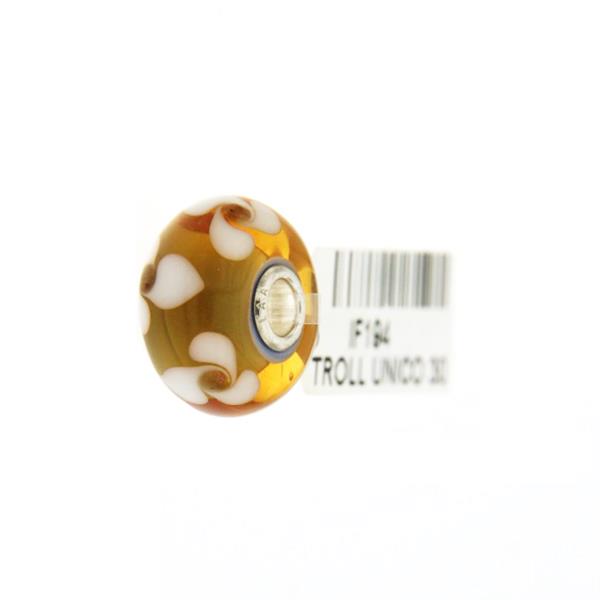 Trollbeads Unico in Vetro - OOAK Original Trollbeads  Giallo con fiori bianchi Rif. UNICO 30 - TROLLBEADS