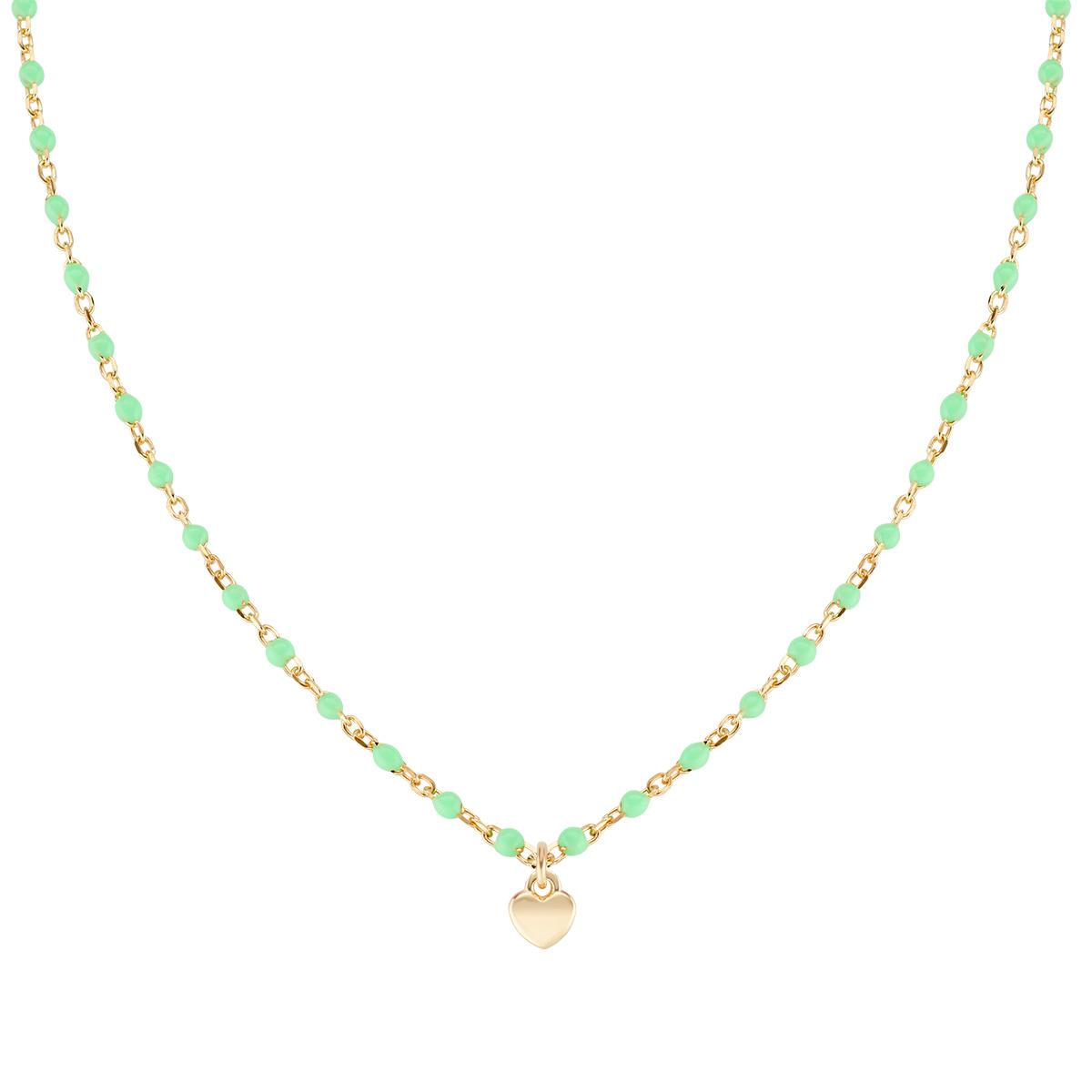 Collana "Cuore" in Argento Dorato con Smalto Verde - Amen Collection Ref. CLSMCUGV3 - AMEN