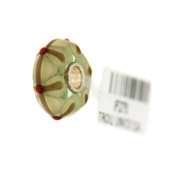 Trollbeads Unico in Vetro - OOAK Original Trollbeads Verde e beige  Rif. UNICO 11A - TROLLBEADS