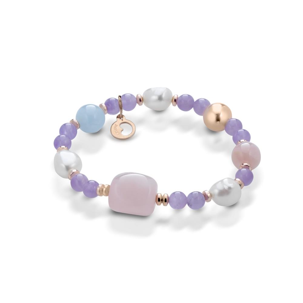 Le Lune Gioielli - Bracciale in Giada Lavanda con Perle e Quarzo Rosa Ref. LGBR205 - LE LUNE