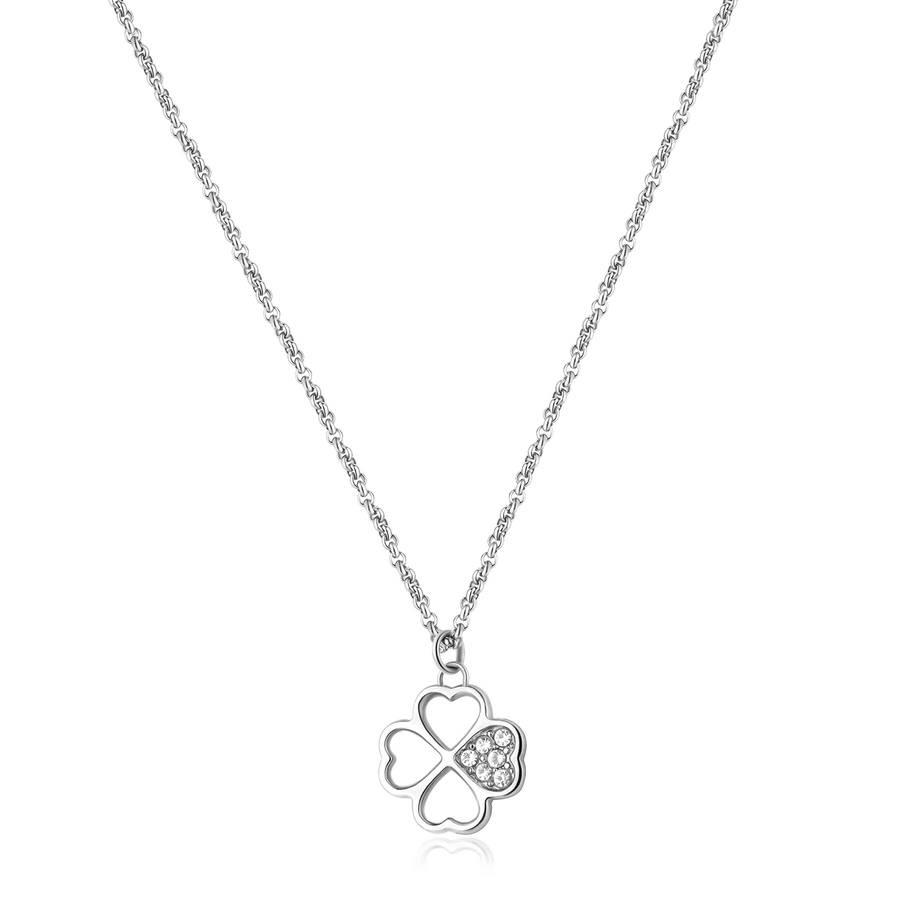 Brosway - Collana CHARKA in acciaio, quadrifoglio con cristalli biachi Ref. BHKN091 - BROSWAY