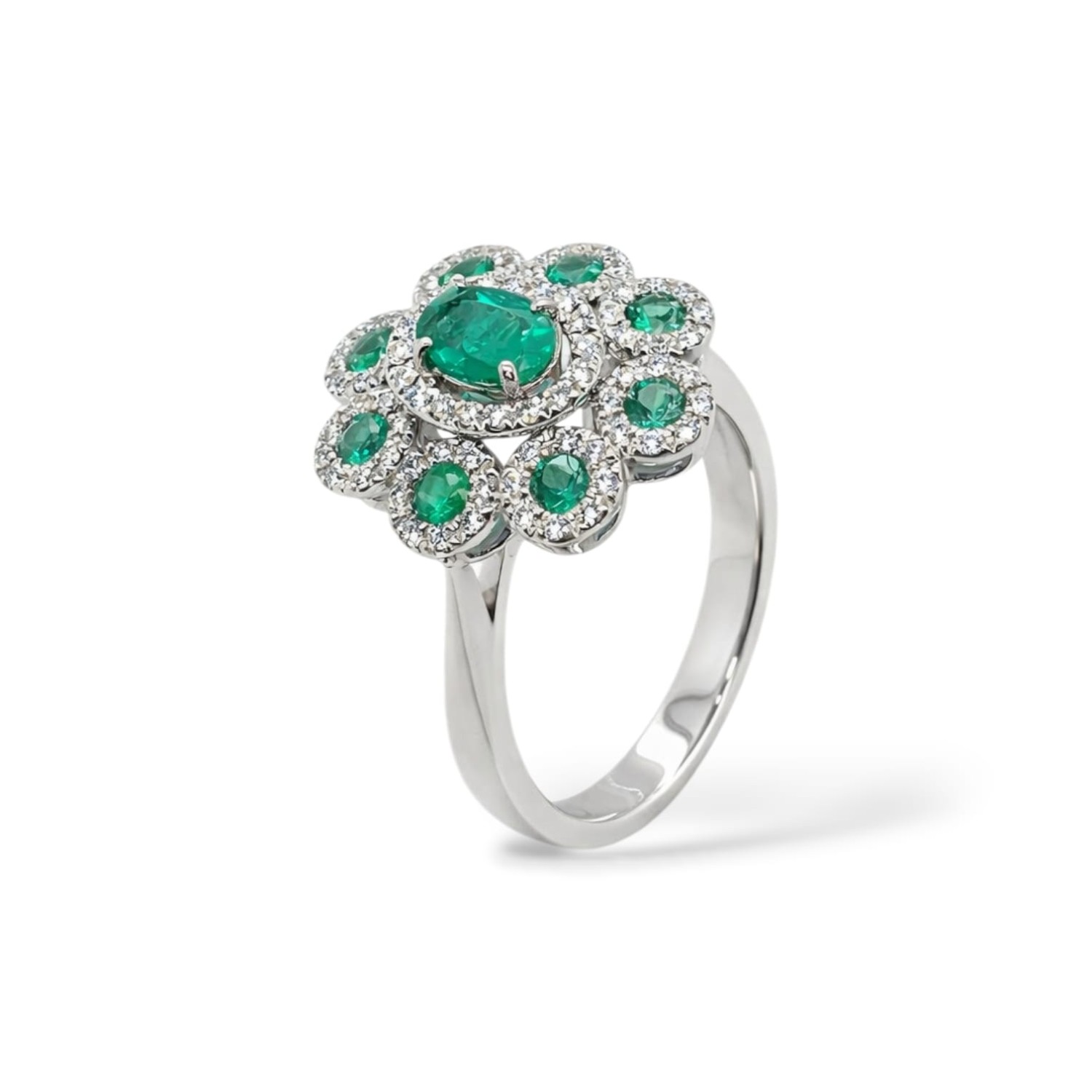 Leo Pizzo - Anello in Oro Bianco, Smeraldi e Diamanti Naturali Mis. 14 Ref. 126980 - LEOPIZZO