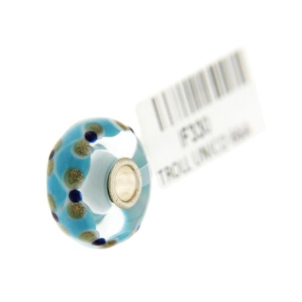 Trollbeads Unico in Vetro - OOAK Original Trollbeads Celeste con fiocchetti oro Rif. UNICO 66A - TROLLBEADS
