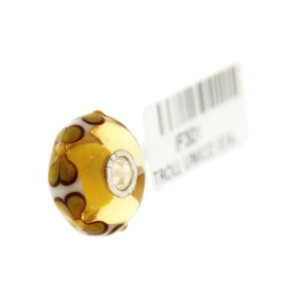 Trollbeads Unico in Vetro - OOAK Original Trollbeads Giallo senape con fiocchi Rif. UNICO 37A - TROLLBEADS