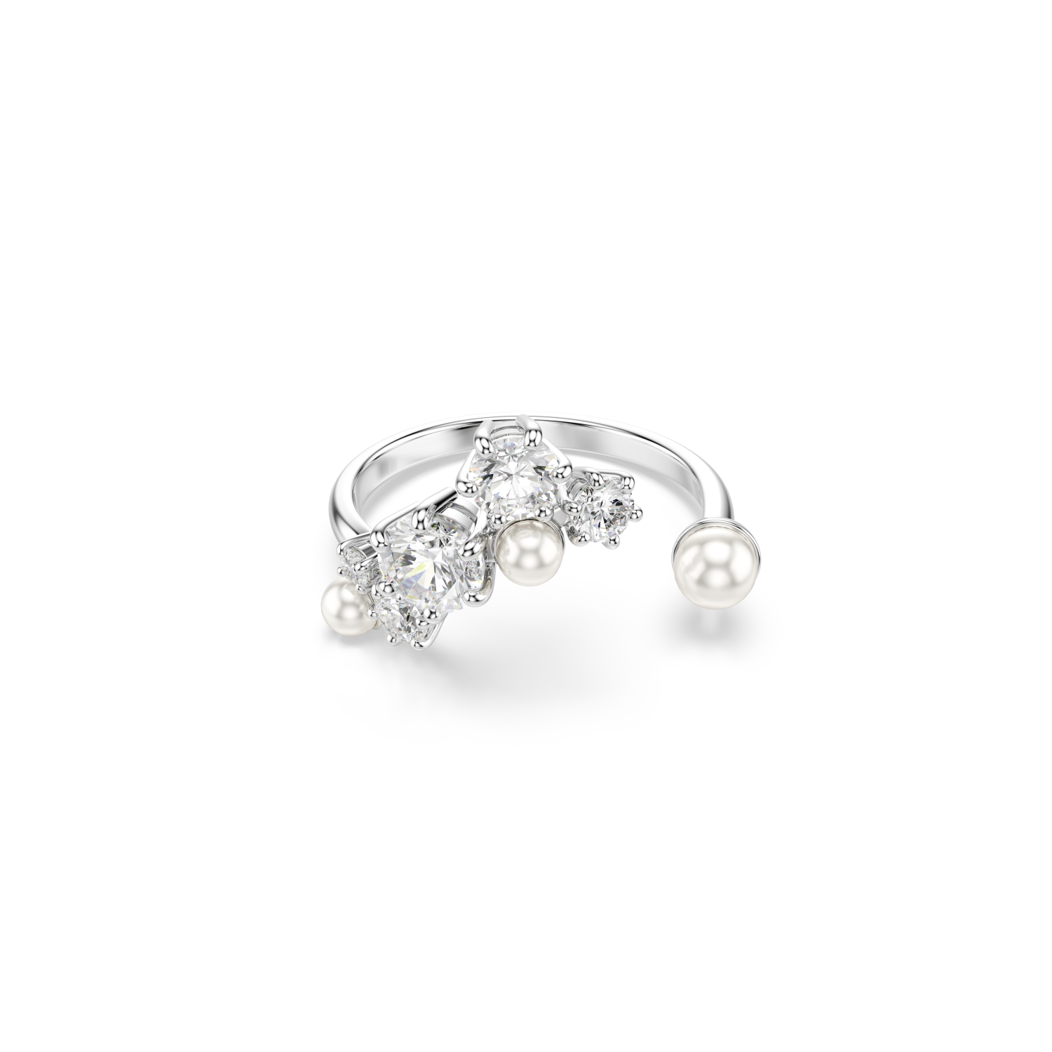 Swarovski - Anello aperto Constella, Crystal Pearl, tagli Round, Bianco, Placcato rodio Ref. 5705600 - SWAROVSKI