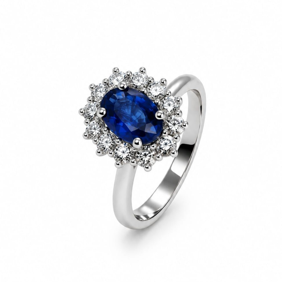 Anello in Oro Bianco con Zaffiro Sri Lanka e Diamanti Naturali - BARTOCCINI C