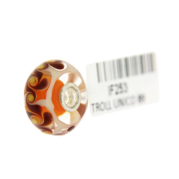 Trollbeads Unico in Vetro - OOAK Original Trollbeads Arancione con vortici marroni Rif. UNICO 89 - TROLLBEADS