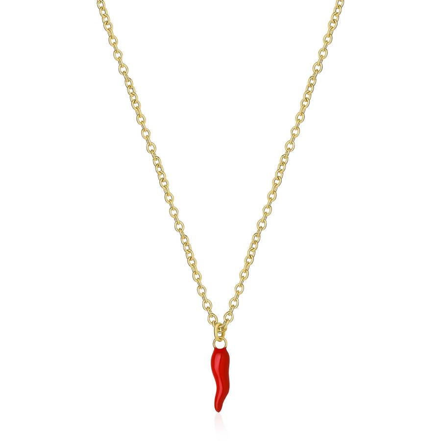 Brosway - Collana CHARKA in acciaio, pvd oro, cornetto con smalto rosso Ref. BHKN090 - BROSWAY