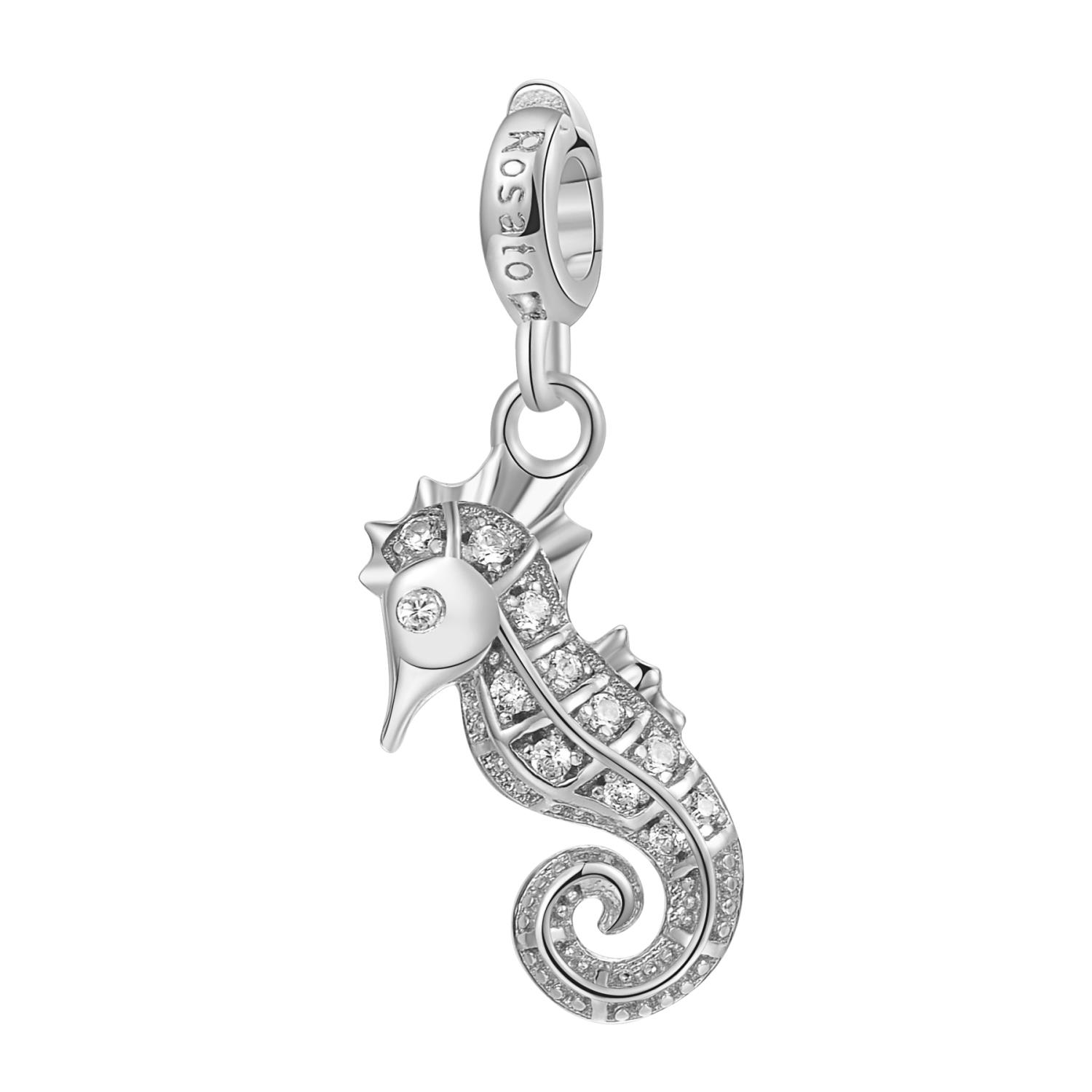 Rosato - Charm STORIE in argento 925/1000 rodiato, a forma di cavalluccio marino, 24 zirconi bianchi Ref. RZ042R - ROSATO