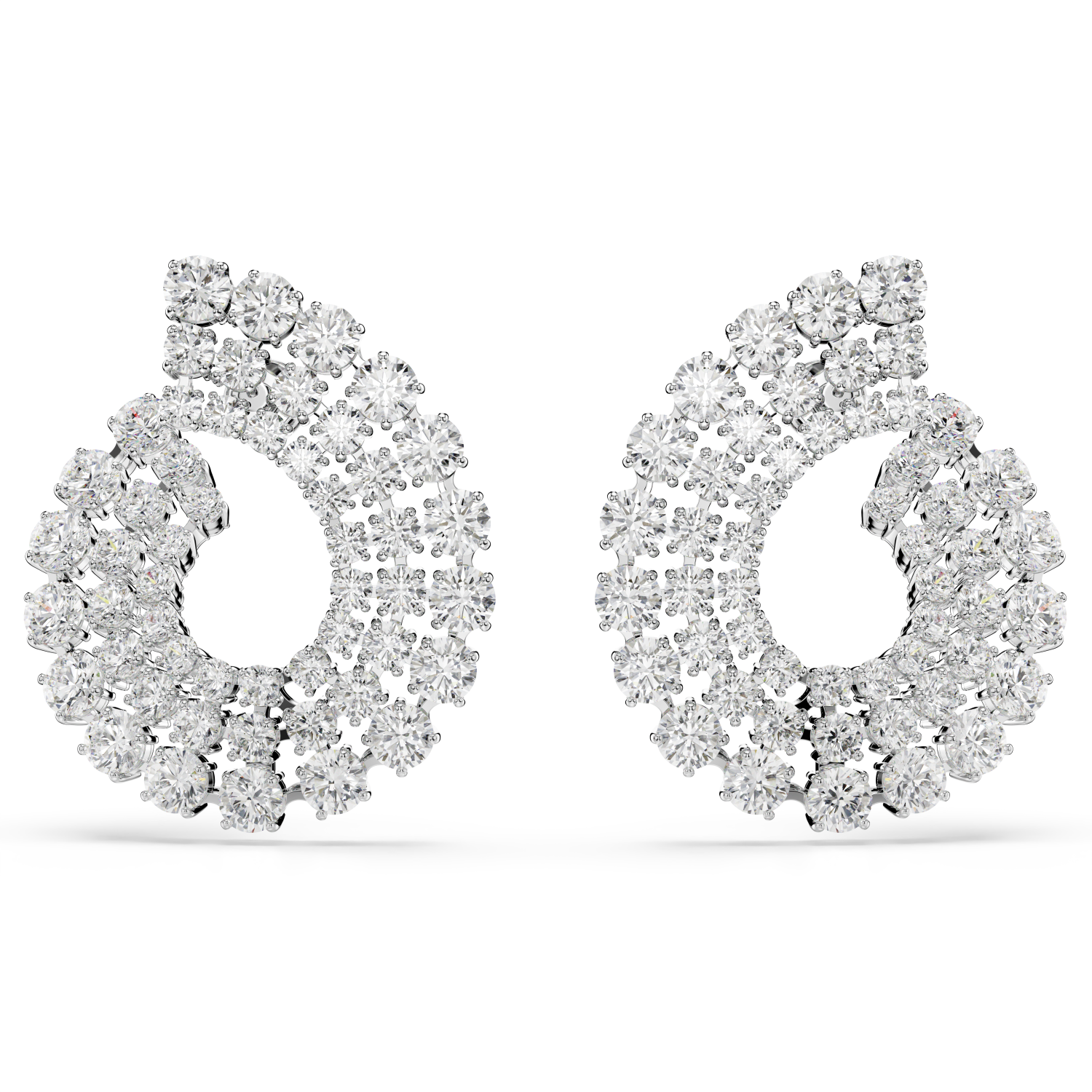 Swarovski - Orecchini a cerchio Matrix, Tagli arrotondati misti, Bianchi, Placcato rodio Ref. 5705834 - SWAROVSKI