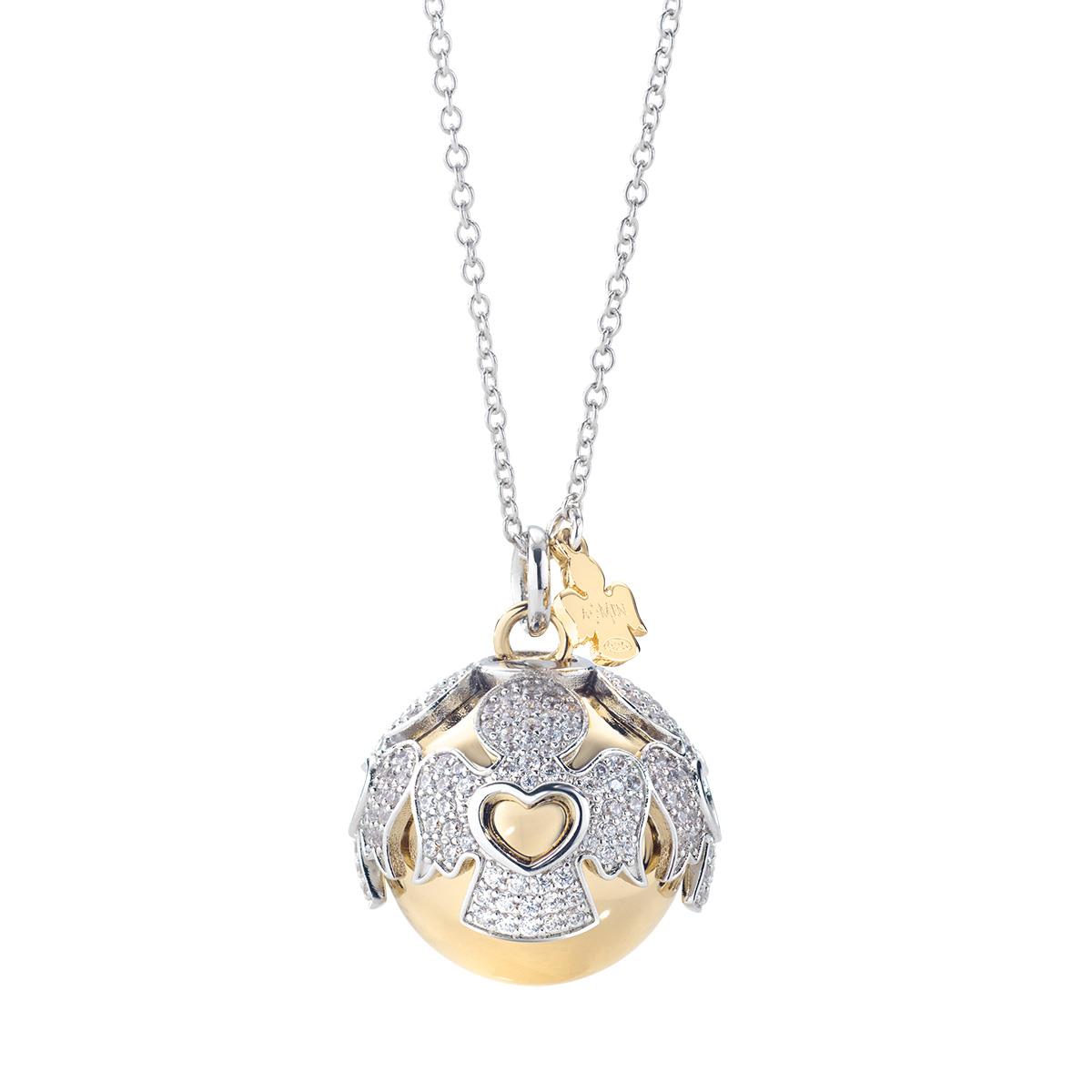Collana Chiama Angeli Dorata con Angeli in Zirconi Bianchi - Amen Collection Ref. CCABGBZ - AMEN