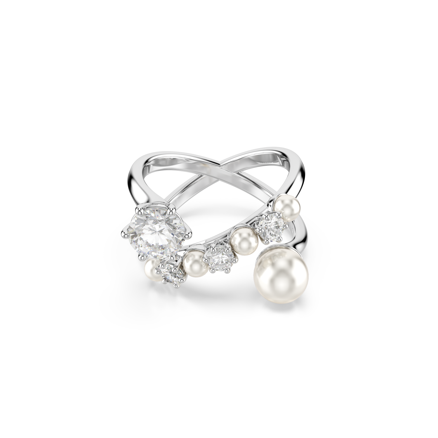 Swarovski - Anello cocktail Matrix, Crystal Pearl, Taglio Round, Bianco, Placcato rodio Ref. 5714378 - SWAROVSKI