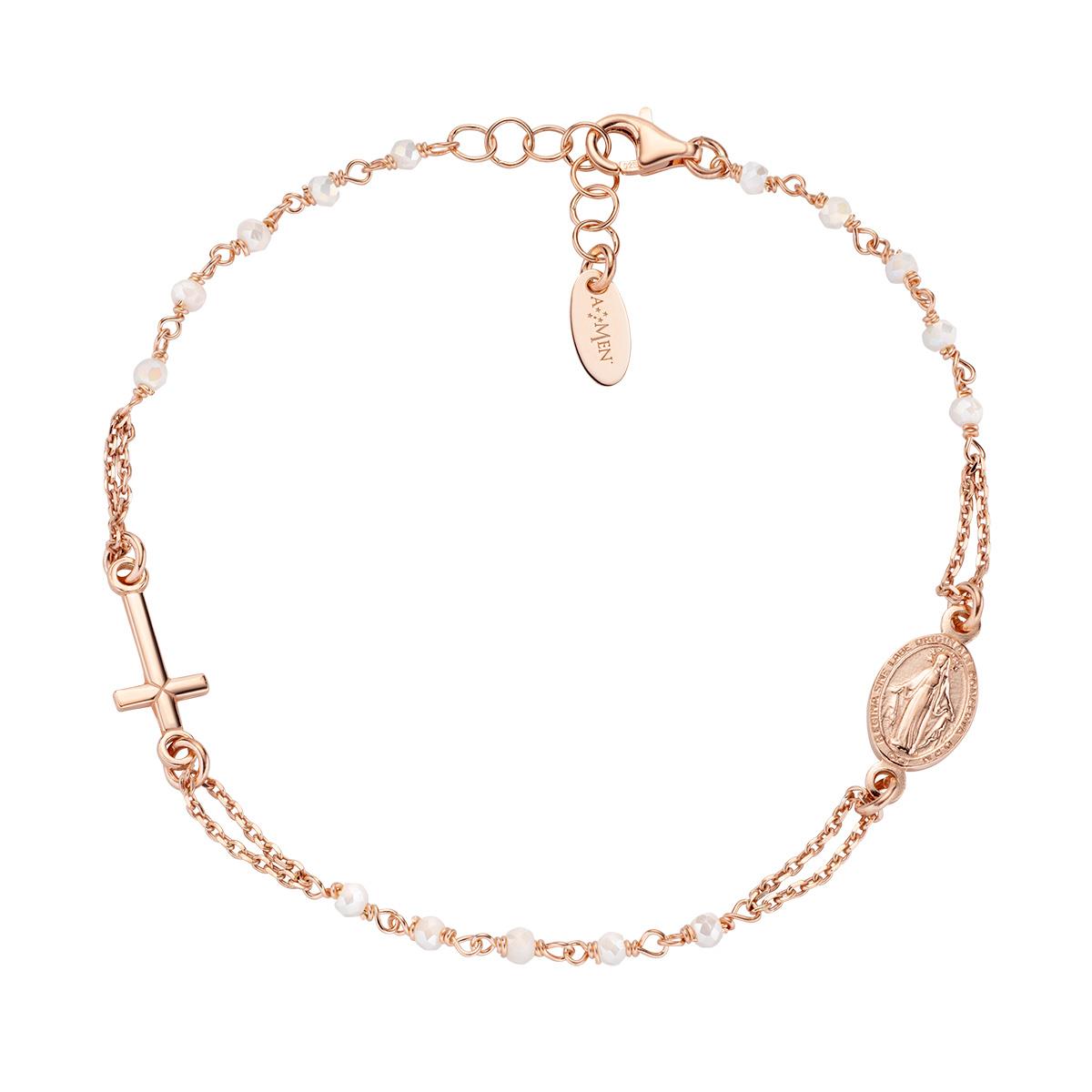 Bracciale Rosario Cristalli Latte - Amen Collection Ref. BRO10RBI3 - AMEN